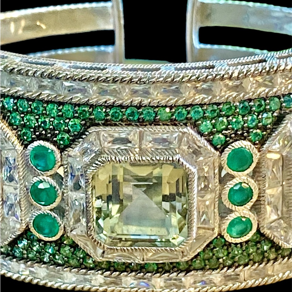 Amazing Judith Ripka, sterling silver, cuffed, and hinged bracelet